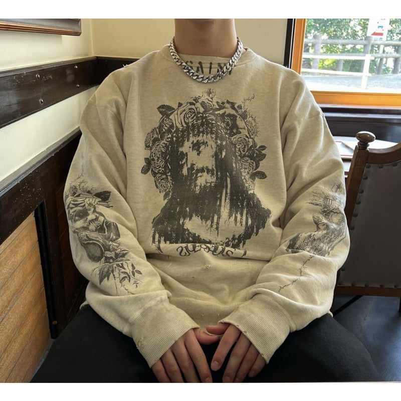 Rrr123 Sweatshirt Saint Michael Vintage Distressed Print Loose