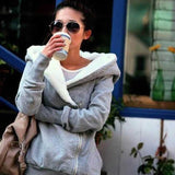 Women Sherpa Jacket Autumn and Winter Women's Coat Thick Mid-Length Lambswool Hooded Sweater
