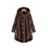 Women Sherpa Jacket Button Plush Top Irregular Fashion Brand Solid Color Coat