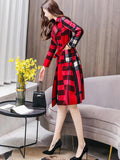 womens long color block plaid check trench coat long lapel coat maxi coat pea coat