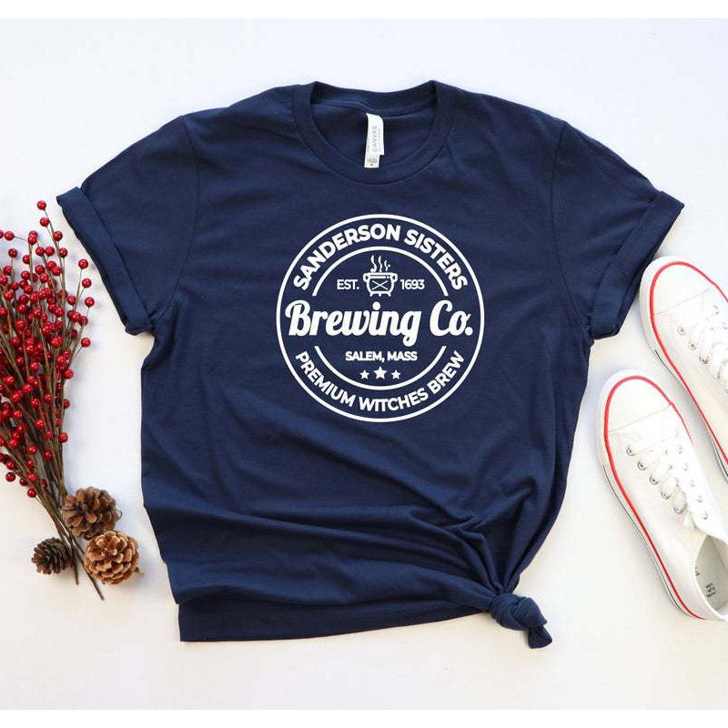 Halloween Costumes Brewing Sanderson Pumpkin L Printed round Neck T-shirt for Women