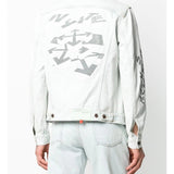Off White Winter Coat Wood Arrow Letter Arrow Washed Denim Jacket Coat