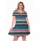 Women plus Size Mini Dresses round Neck Short Sleeve Printed Dress