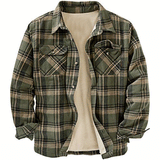 Men Flannel Jacket Autumn and Winter Thickened Cotton-Padded Coat Plaid Long Sleeve Turn-down Collar Coat