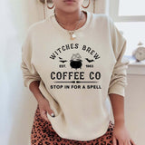 Halloween Costumes Witches Brew Coffee Pumpkin Printed Crew Neck Sweatshirt Female