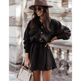 Work Dresses with Pockets Suit Collar Pocket Long Sleeve Casual Dress Short Skirt