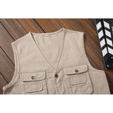 Men Utility Vest Work Zipper Tactical Work Vest Slim Pocket Jacket Cotton Multi-Pocket Casual Men's Vest