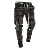 J Shaped Jeans Multi-Pocket Narrow Bottom of a Trouser Leg Side Ribbon Camouflage Jeans