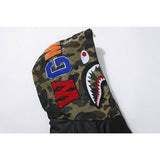 Shark Print Hoodie Men's and Women's Winter Embroidery Camouflage Stitching Hat Cotton-Padded Coat