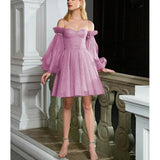See through Wedding Dress Autumn and Winter Women's Large Swing Skirt Mini Wrapped Chest Princess Dress