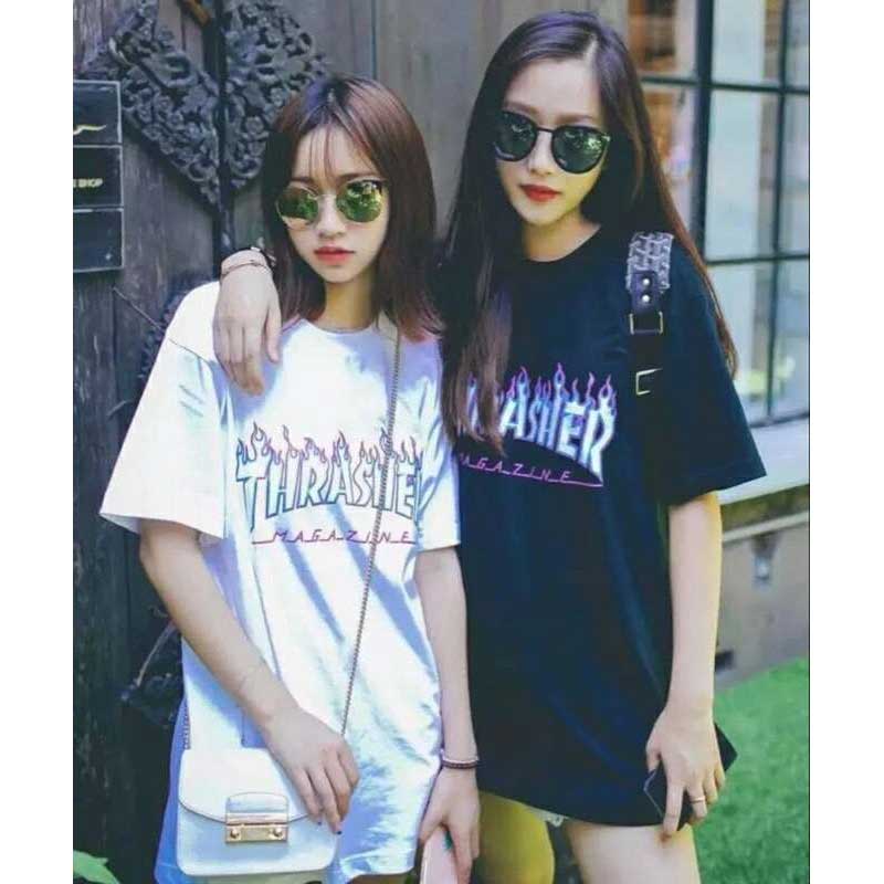 Thrasher T Shirt Printed Flame T-shirt Trendy Student Crew Neck