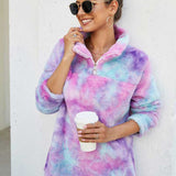 Women Sherpa Jacket Rainbow Plush Coat Gradient Color Fur Sweater for Women