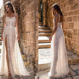 Women Lace Wedding Dress Sexy Slit Dress Fashion Long Dress