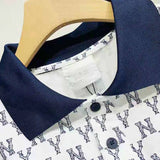 Yankees Spring and Summer Couple Full Printed Embroidery Lapel Short Sleeve Polo Shirt T-shirt
