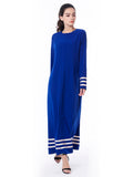 Muslim Women Stylish Kashibo Abaya Muslim Ladies Long Gown Islamic Clothing Jilbab Jalabiya Fashion Blue Stitching Long Sleeve Dress