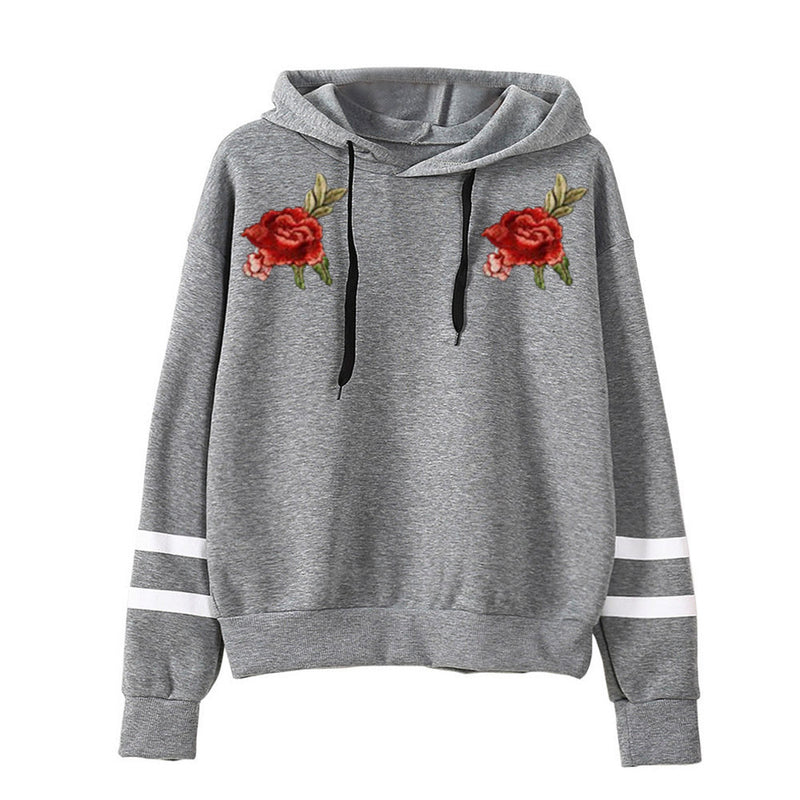 Black Rose Hoodie Long Sleeve Loose Rose Embroidered Sweater