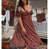 Women Summer Dresses Midi Dress Women Floral off-the-Shoulder Tube Top Long Dress Dress
