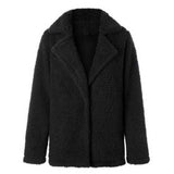 Women Sherpa Jacket Autumn and Winter Plush Coat Polo Collar Solid Color Long Sleeve Coat Cardigan