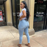 Women Distressed Denim Jeans Ripped Jean Light Color Stretch Jeans Skinny Pants Women