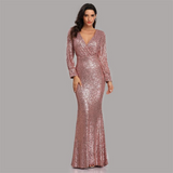 Mariah Carey See through Dress Solid Color plus Size Long Sleeve Sequined Fishtail Evening Dress