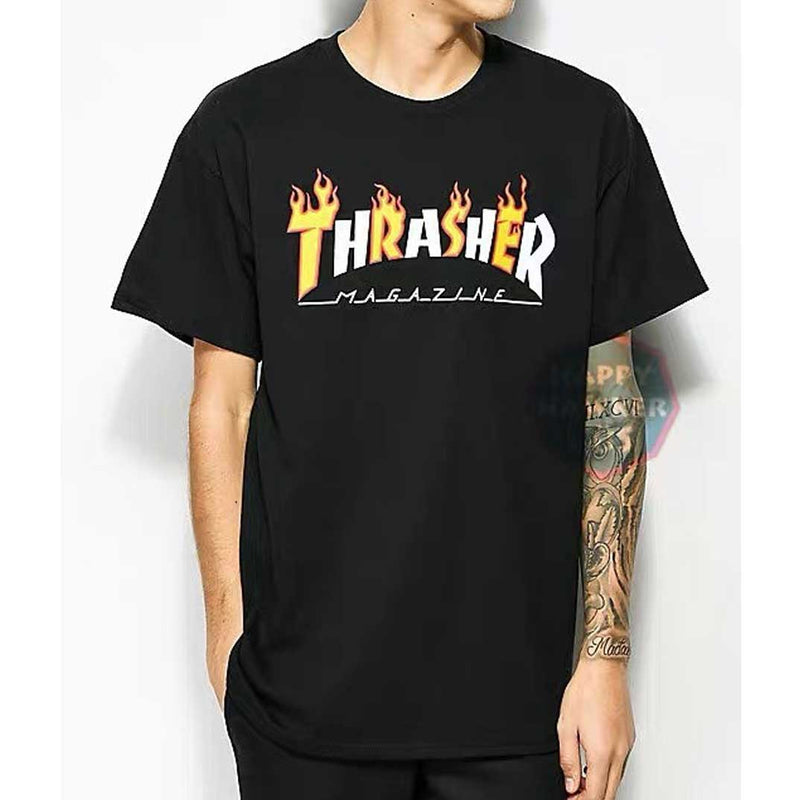 Thrasher T Shirt Thrasher Flame Loose Short Sleeve Fall Winter Couples