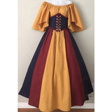 Vintage Empire Waist Dress Stitching Flounced Sleeve Lace-up Cinched Swing Dress Dress for Women
