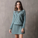 Sweater Dress Outfit With Tights 2 Piece Set Winter Dress Color-Matching Hundred Colors Knitted Dress Retro Turtleneck Long Sleeve Dress