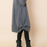 Work Dresses with Pockets Autumn Large Size Loose Casual round Neck Long Sleeve Dress
