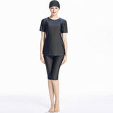 Burkini Muslim Swimwear Conservative Short Sleeve Cropped Trousers Stitching Split Swimsuit for Women