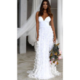 Women Lace Wedding Dress Fashion Women's Wear Sexy Deep V Strap Dress