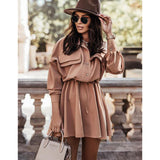 Work Dresses with Pockets Suit Collar Pocket Long Sleeve Casual Dress Short Skirt