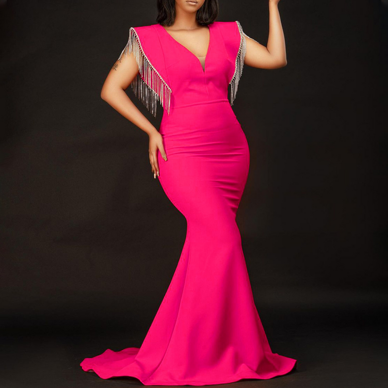 Mariah Carey See through Dress Sexy Tassel Evening Party Dress Bridesmaid Dress
