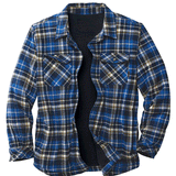 Men Flannel Jacket Autumn and Winter Thickened Cotton-Padded Coat Plaid Long Sleeve Turn-down Collar Coat