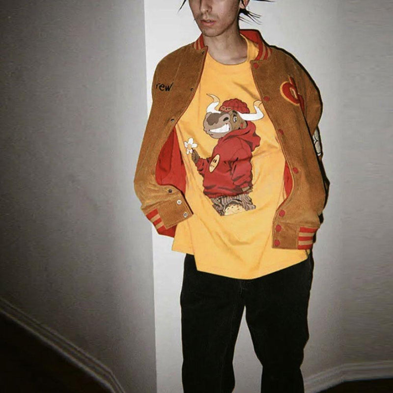 Justin Bieber Drew House High Street Fashionable Cute Cattle Yellow Casual Loose Men's and Women's ShortSleeved Tshirt