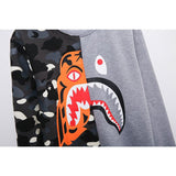 Shark Print Sweatshirts Autumn and Winter Men's Luminous round Neck Camouflage Printing Men and Women Brushed Hoody