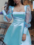 Semi Formal Dresses for Wedding Spring/Summer Sexy Long Sleeve Multi-Color Mid-Length Dress