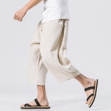 Linen Pants Straight Leg Pants Drawstring Lightweight Elastic Beach Pants Loose plus Size Casual Pants Harem Men