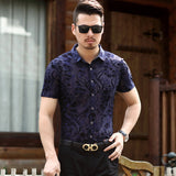 Transparent Shirt for Men Men's Short Sleeve Printed Shirt Printed Hollow Slim Shirt