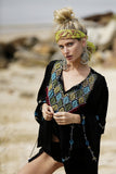 Women Dresses Embroidered V-neck Bohemian Holiday Flowers Shirt Dress
