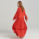 Women Dresses Ethnic Style Embroidered V-neck Lantern Sleeve Dress
