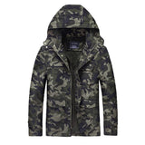 Men Fit Bomber Jacket Windbreaker Moto Street Coat Autumn Hooded Jacket Cotton Camouflage Leisure Cargo Men's Jacket Outdoor Multi-Pocket Jacket