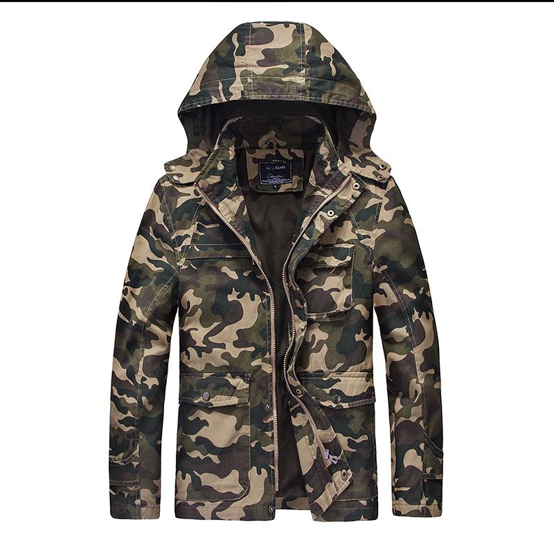 Men Fit Bomber Jacket Windbreaker Moto Street Coat Autumn Hooded Jacket Cotton Leisure Men's Jacket Outdoor Multi-Pocket Jacket