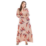 Muslim Women Stylish Kashibo Abaya Muslim Ladies Long Gown Islamic Clothing Jilbab Jalabiya Printed Long Sleeve Slim Fit Plus Size Dress
