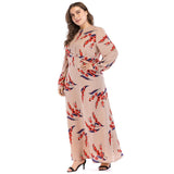 Muslim Women Stylish Kashibo Abaya Muslim Ladies Long Gown Islamic Clothing Jilbab Jalabiya Printed Long Sleeve Slim Fit Plus Size Dress