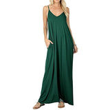 Work Dresses with Pockets Women's Solid Color Loose Pockets Long Dress Vest Dress Sexy Sling Dress