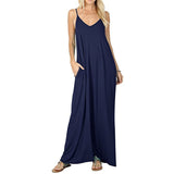 Work Dresses with Pockets Women's Solid Color Loose Pockets Long Dress Vest Dress Sexy Sling Dress
