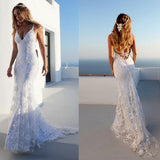 Women Lace Wedding Dress Sexy V-neck Camisole Gown Dress Banquet Evening Long Dress