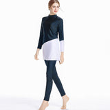 Burkini Muslim Swimwear Conservative Swimwear Color Block Beach Split Swimsuit Long Sleeve