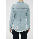Women Denim Jacket Ripped Slim Fit Denim Shirt Coat Women
