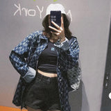 Yankees Autumn and Winter Letters Full Printed Long-Sleeved Shirt Denim Jacket Men's and Women's Tops